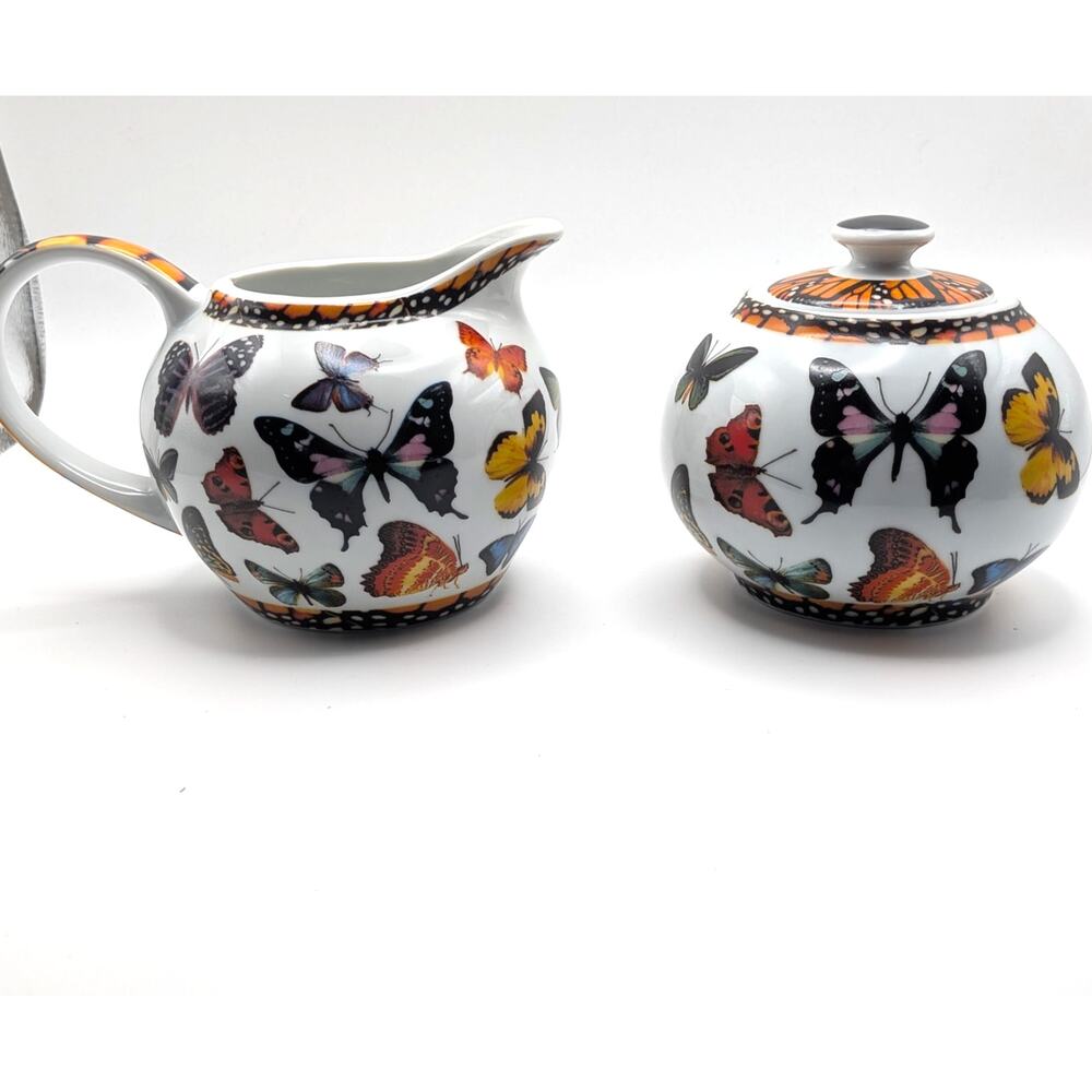 PAUL CARDEW Butterflies Creamer Sugar Bowl Set Porcelain China 2010 READ